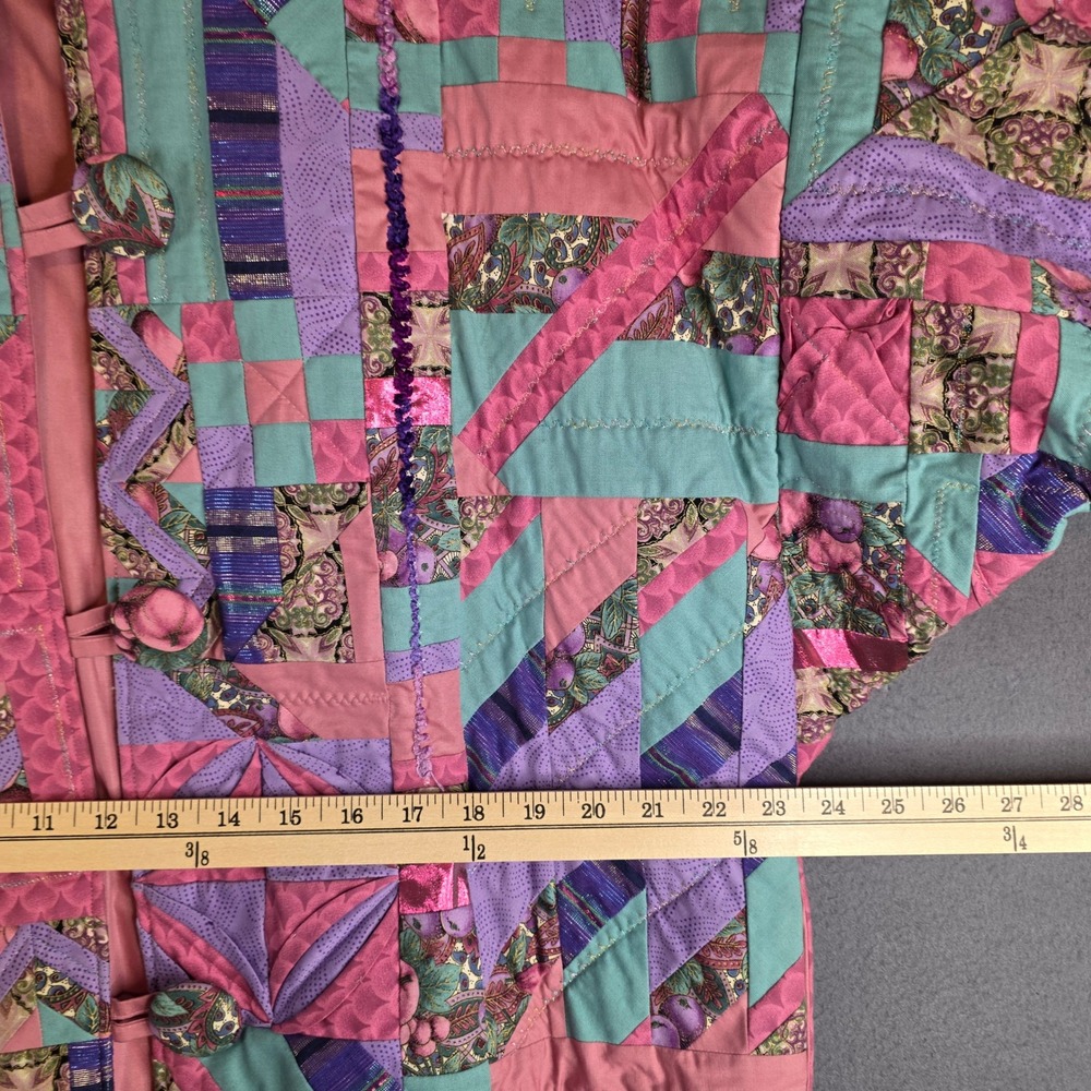Handmade Quilted Patchwork Jacket Womens XL Pink Purple Teal Wearable Art Boho - Picture 10 of 12